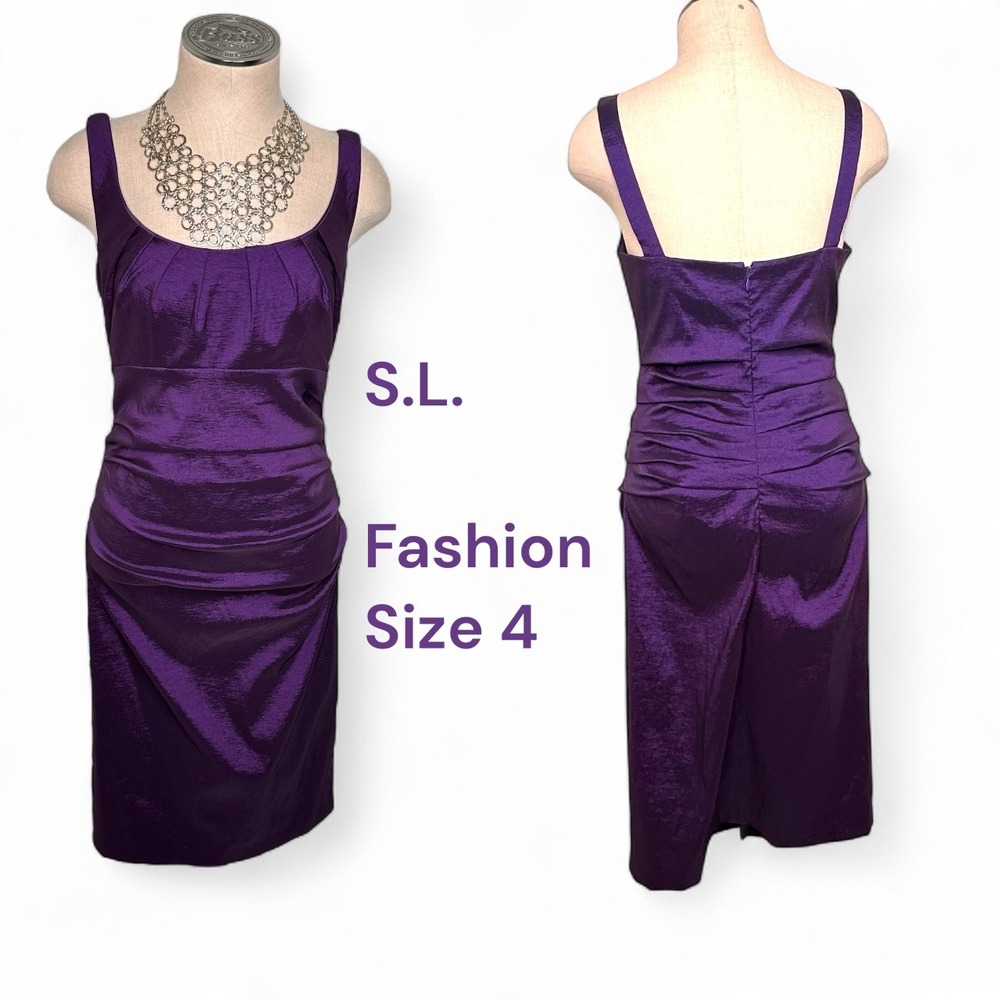 S.L. Fashions Purple Shimmer Ruched Cocktail Party‎ Dress Size 4 Sexy Whimsigoth